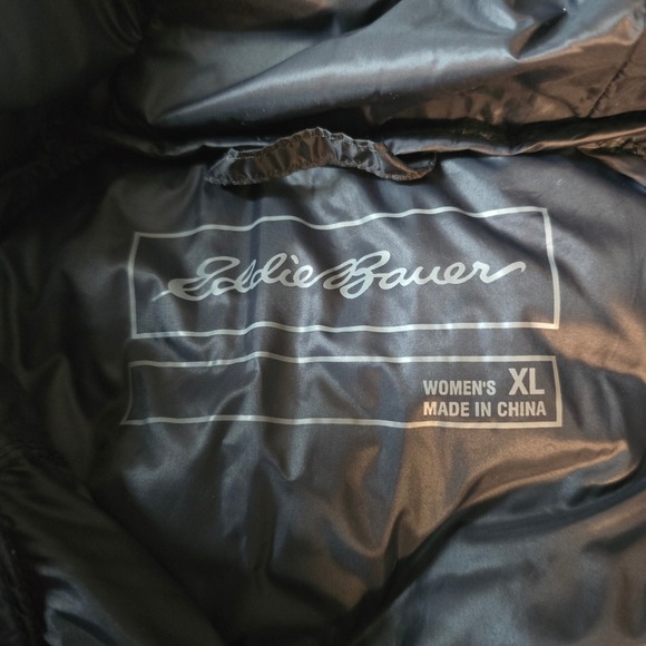 Eddie Bauer Womens Black Puffer Coat Faux Fur Hood Zip Warm Winter XL - Picture 4 of 7